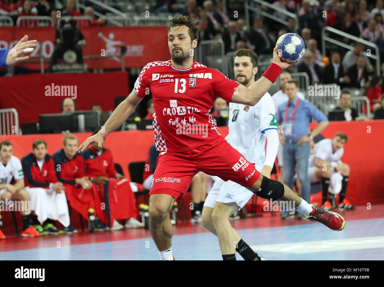 Zagabria, Croazia.Il 26 gennaio 2018, Zagreb, Croazia; unione Mens campionato di pallamano, Croazia contro la Repubblica ceca; Zlatko Horvat (Croazia) in azione Credit: Laurent Lairys/Agence Locevaphotos/Alamy Live News Foto Stock