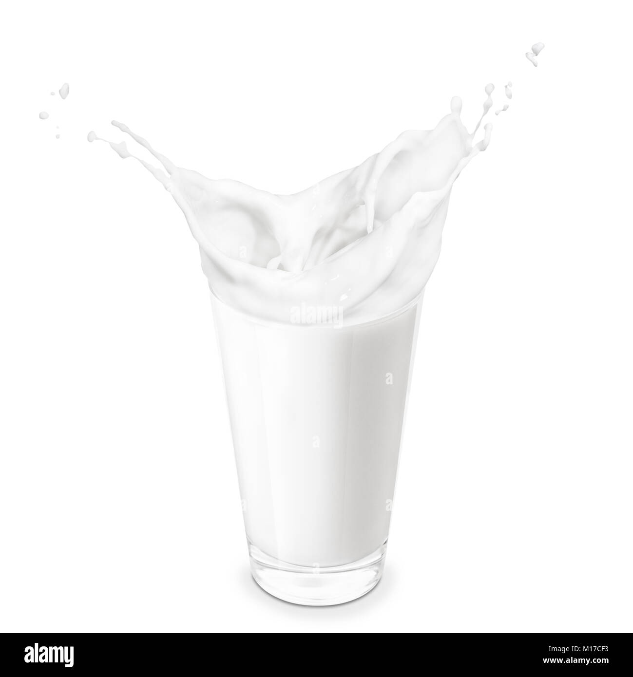 Un bicchiere di latte con schizzi Foto Stock