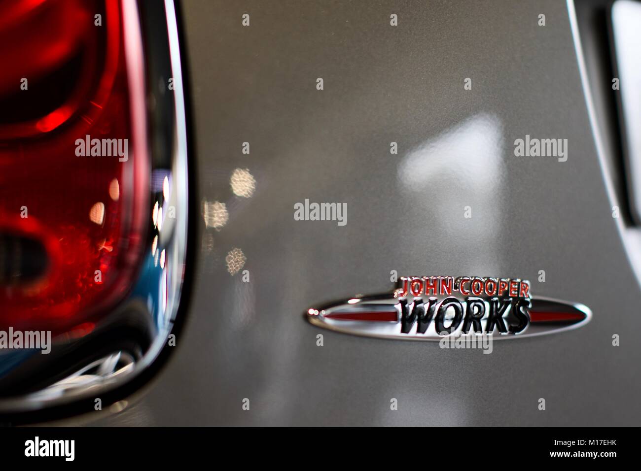 John Cooper Works monogramma sul retro di una Mini Cooper Foto Stock