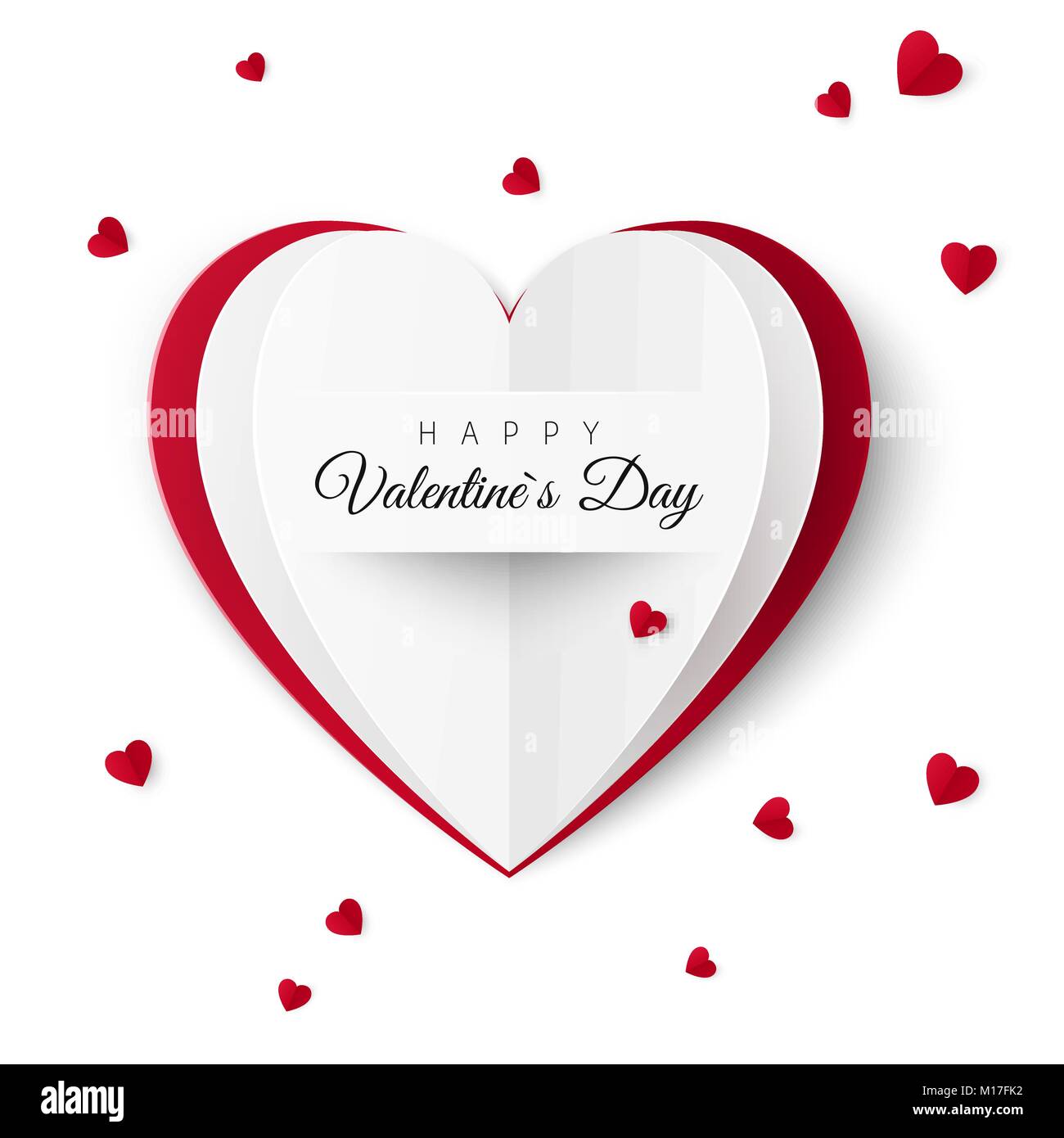 Valentine greeting card con l'iscrizione di un felice giorno di San Valentino. Biglietto di auguri concetto nella forma di un cuore di carta. Illustrazione Vettoriale isola Illustrazione Vettoriale