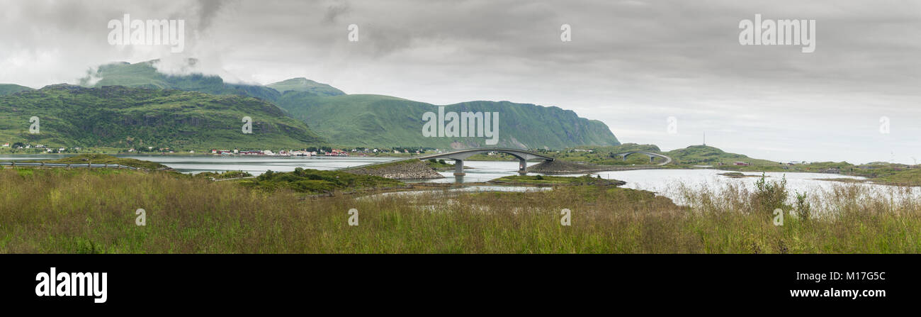 Fredvang ponti, Flakstad, Nordland, Norvegia Lofoten Foto Stock