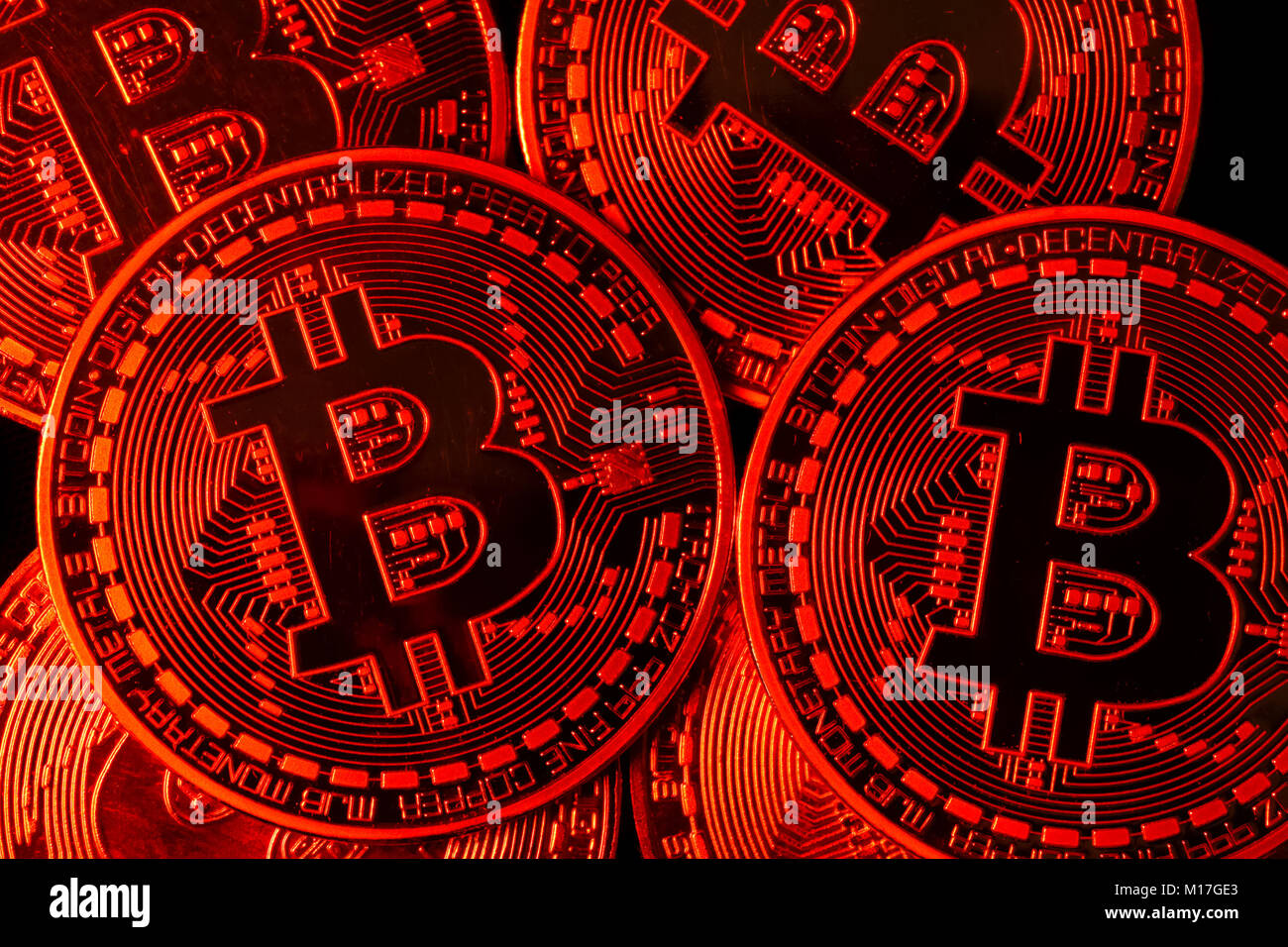 Bitcoin cryptocurrency monete sfondo texture Foto Stock