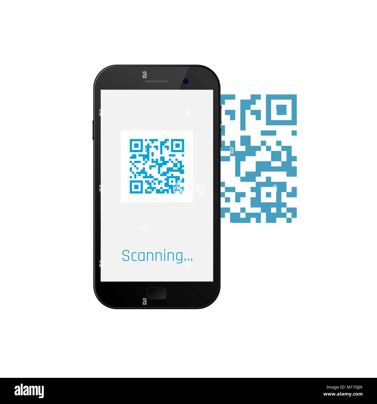 Scansione con il telefono cellulare il codice QR. Codice QR sullo schermo mobile. Illustrazione Vettoriale Illustrazione Vettoriale
