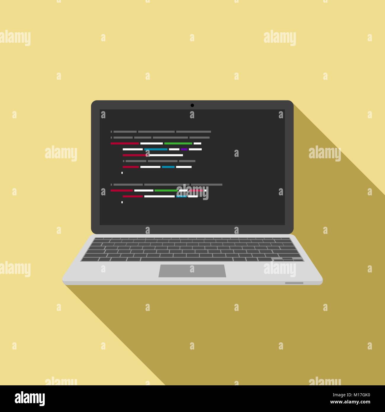 Icona di laptop con editor di codice sullo schermo. vettore Illustrazione Vettoriale