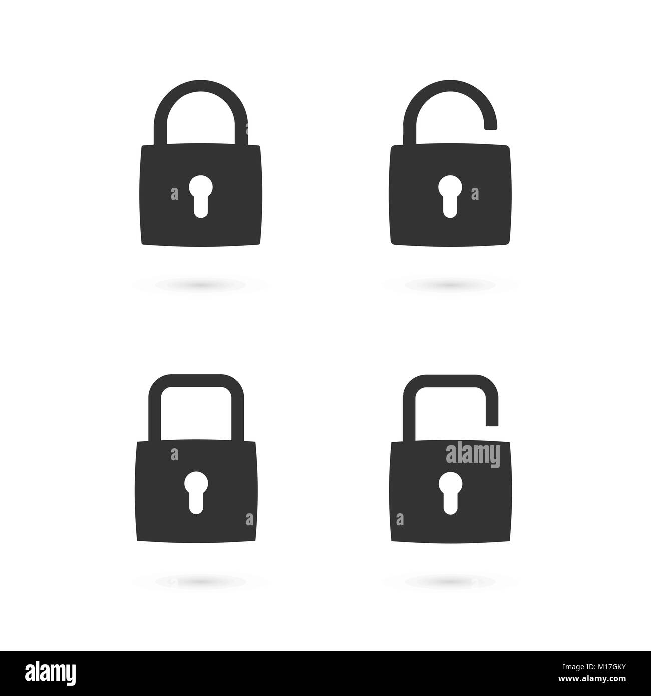 Set di piatto icone a forma di lucchetto. Stato aperto e chiuso dell'icona a forma di lucchetto. Illustrazione Vettoriale. Gli elementi di design per il web design Illustrazione Vettoriale