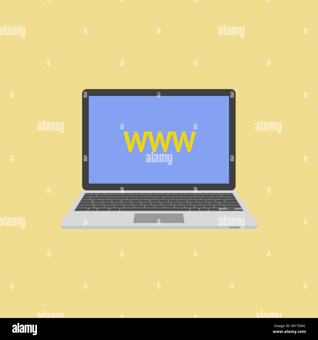 Computer portatile di tipo piatto con la sigla WWW sullo schermo. vettore Illustrazione Vettoriale