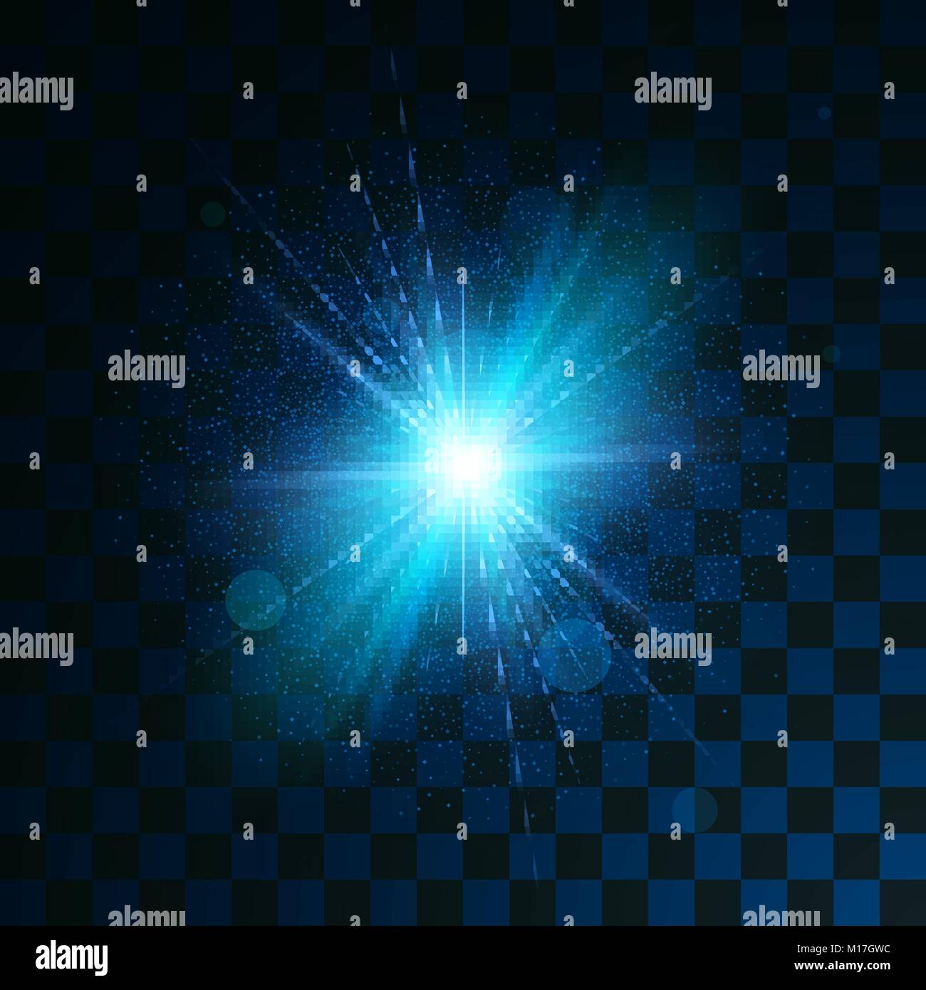 Blu brillante luce effetto glitter su sfondo trasparente. Magica polvere di stelle scintille effetto luce in esplosione. Illustrazione Vettoriale Illustrazione Vettoriale