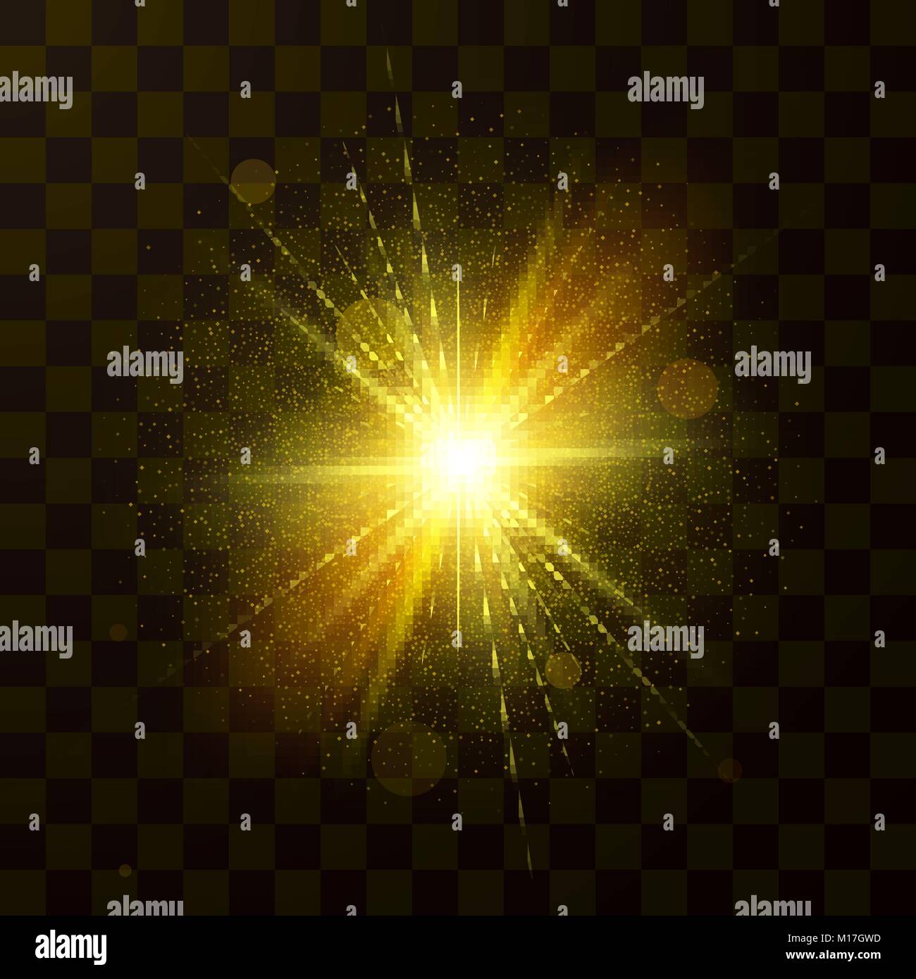 Festa di Natale luce. Esplosione a stella con polvere e scintille. Coriandoli e particelle di scintilla isolato su sfondo trasparente. Illustrazione Vettoriale Illustrazione Vettoriale