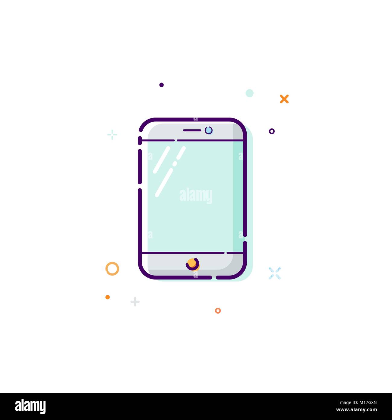 Concetto di telefono mobile e la relativa icona. Linea sottile design piatto illustrazione vettoriale isolati su sfondo bianco Illustrazione Vettoriale