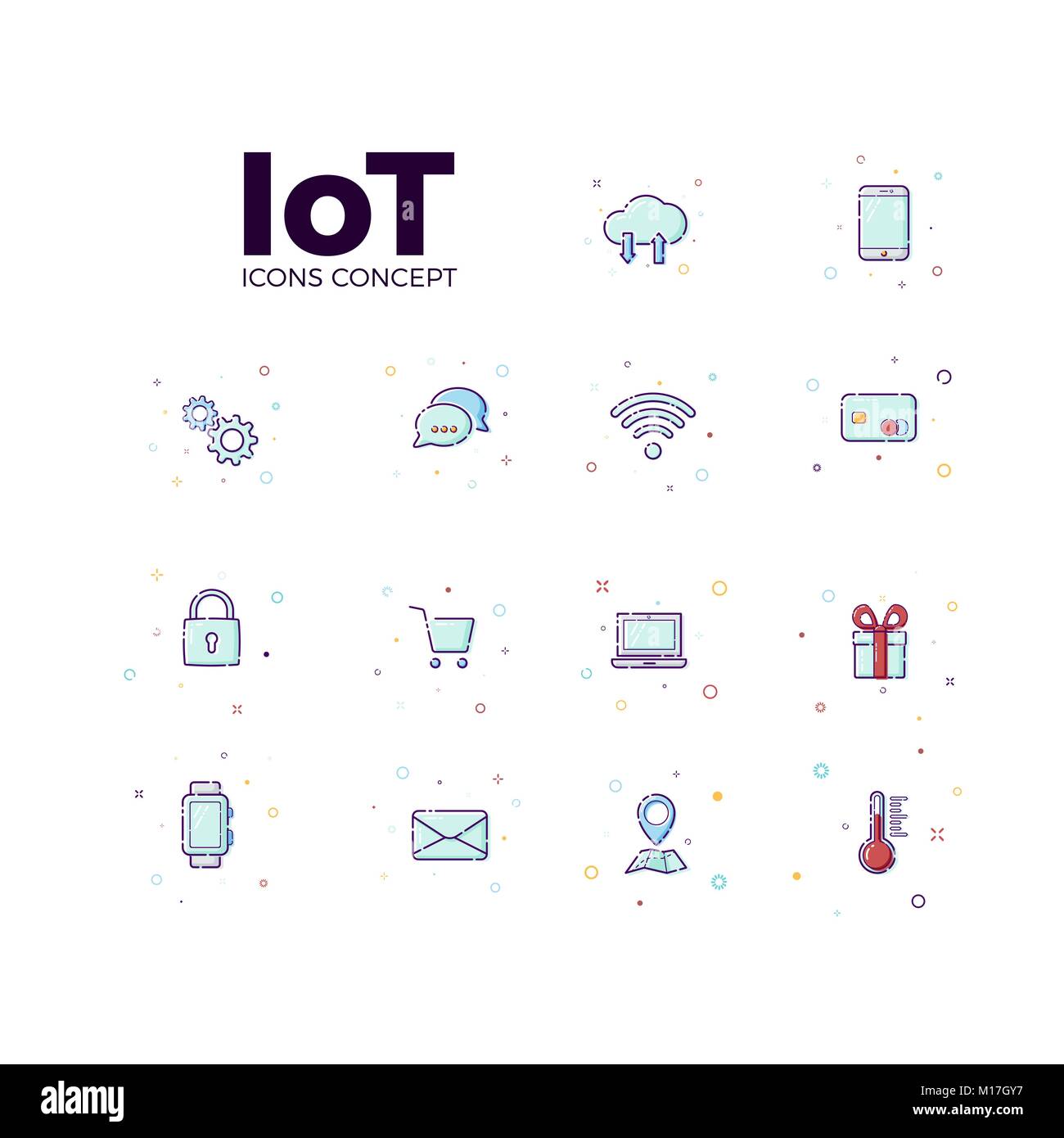 Concetto Internet delle cose icone. Illustrazione Vettoriale icone di iot in sfondo bianco Illustrazione Vettoriale