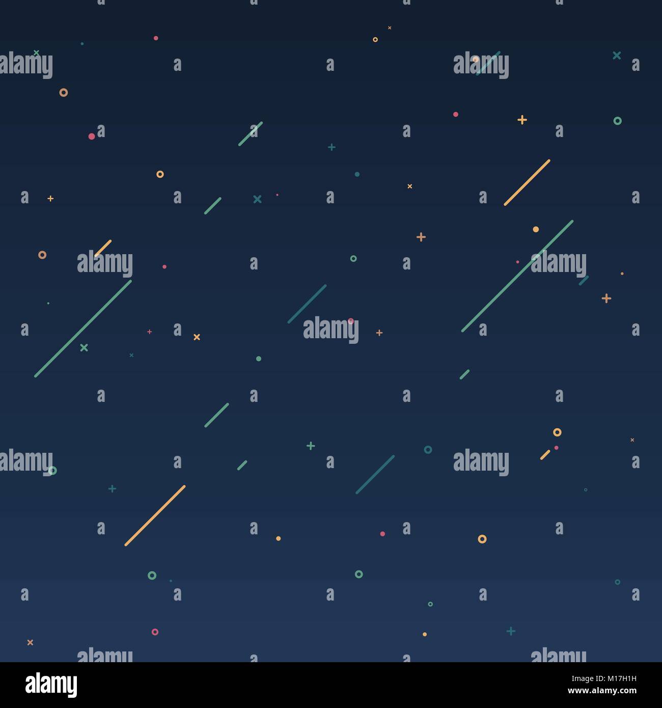 Concetto di cielo stellato in movimento uno stile di design. La texture dell'universo con la caduta di comete. Appartamento illustrazione vettoriale. Forme geometriche dello sfondo. Indietro Illustrazione Vettoriale