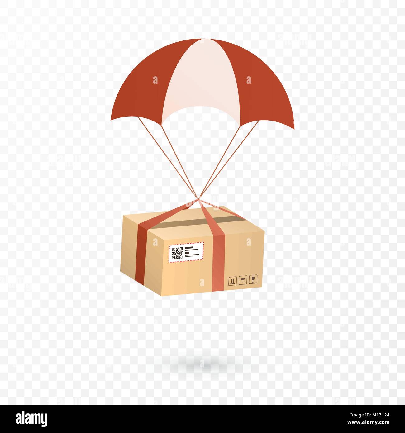 I servizi di consegna e di E-Commerce. Il pacchetto è volare su paracadute. Appartamento illustrazione vettoriale elementi isolati su sfondo trasparente Illustrazione Vettoriale
