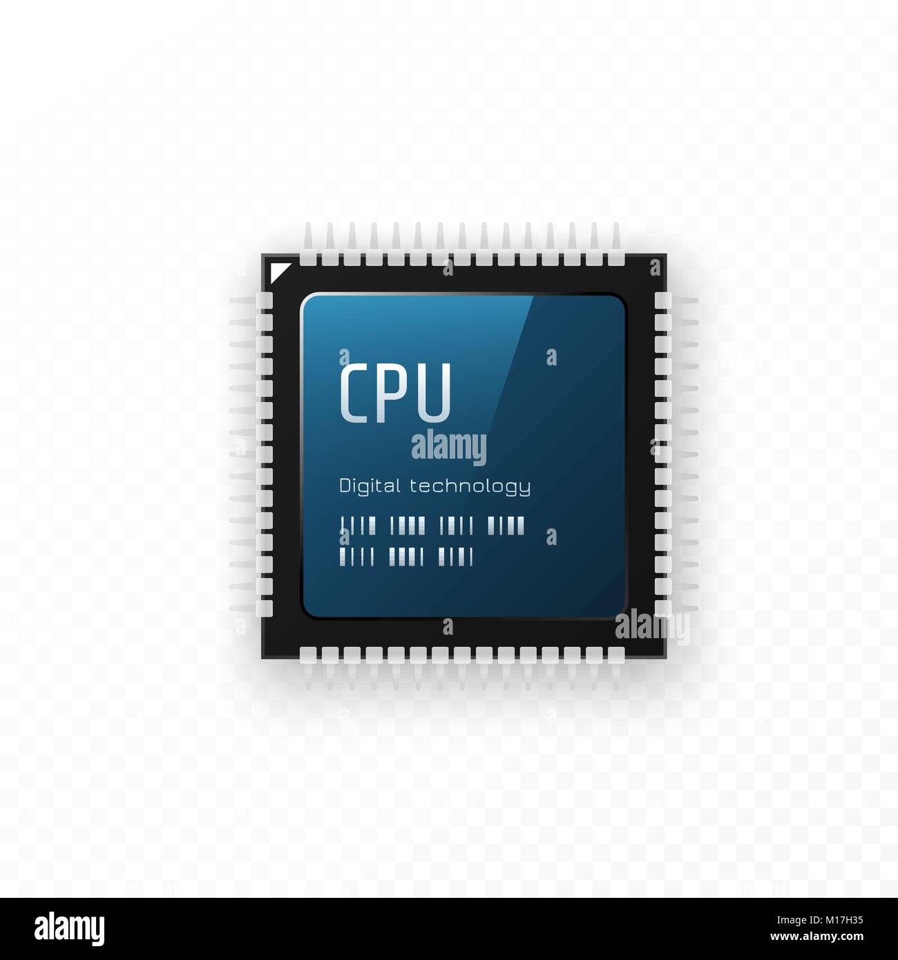 CPU isolato su sfondo trasparente. Unità di Microchip concetto. Illustrazione Vettoriale Illustrazione Vettoriale