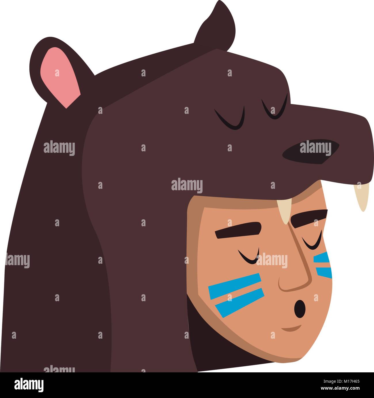 American Indian faccia con cappuccio di orso Illustrazione Vettoriale