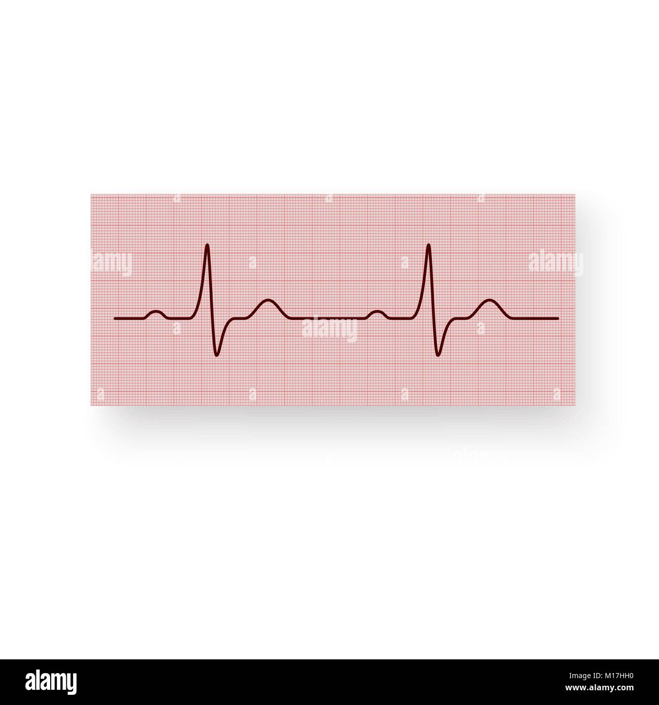 Frequenza cardiaca o di un heartbeat su una carta di tracciatura. Cardiogram del cuore su un foglio di carta millimetrata. Cardiogram di un cuore sano. Illustrazione Vettoriale o isolato Illustrazione Vettoriale