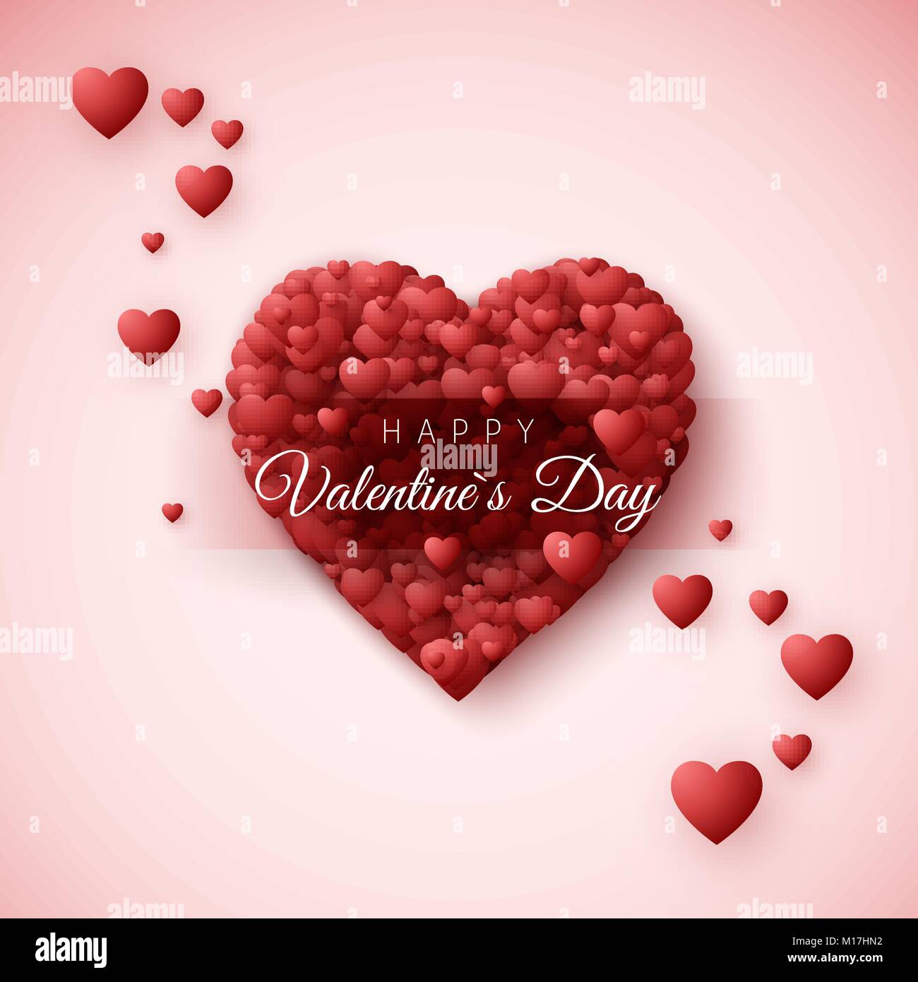 Happy Valentines Day greeting card. Cuore telaio sono costituiti da molti cuori e etichetta con desiderio felice il giorno di San Valentino. Modello di romantico per il 14 febbraio holi Illustrazione Vettoriale