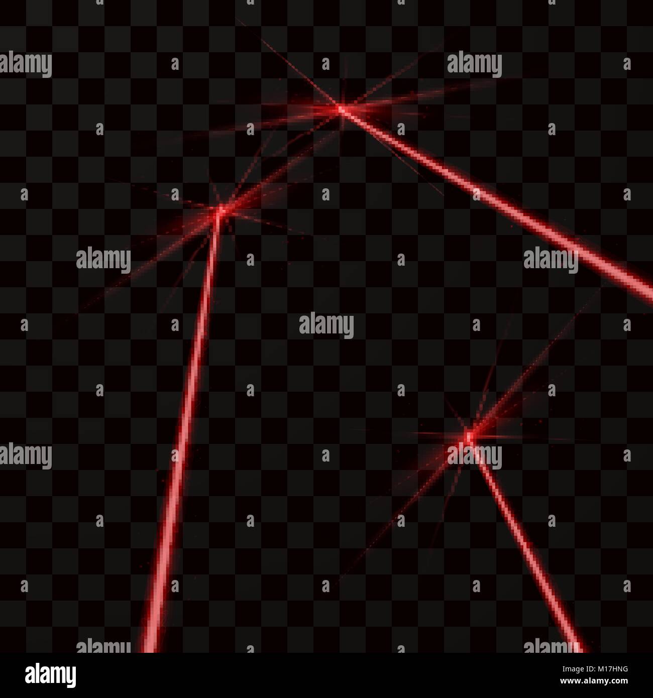 Set di raggio laser rosso. Luce rossa ray. Illustrazione di vettore isolato su sfondo scuro Illustrazione Vettoriale