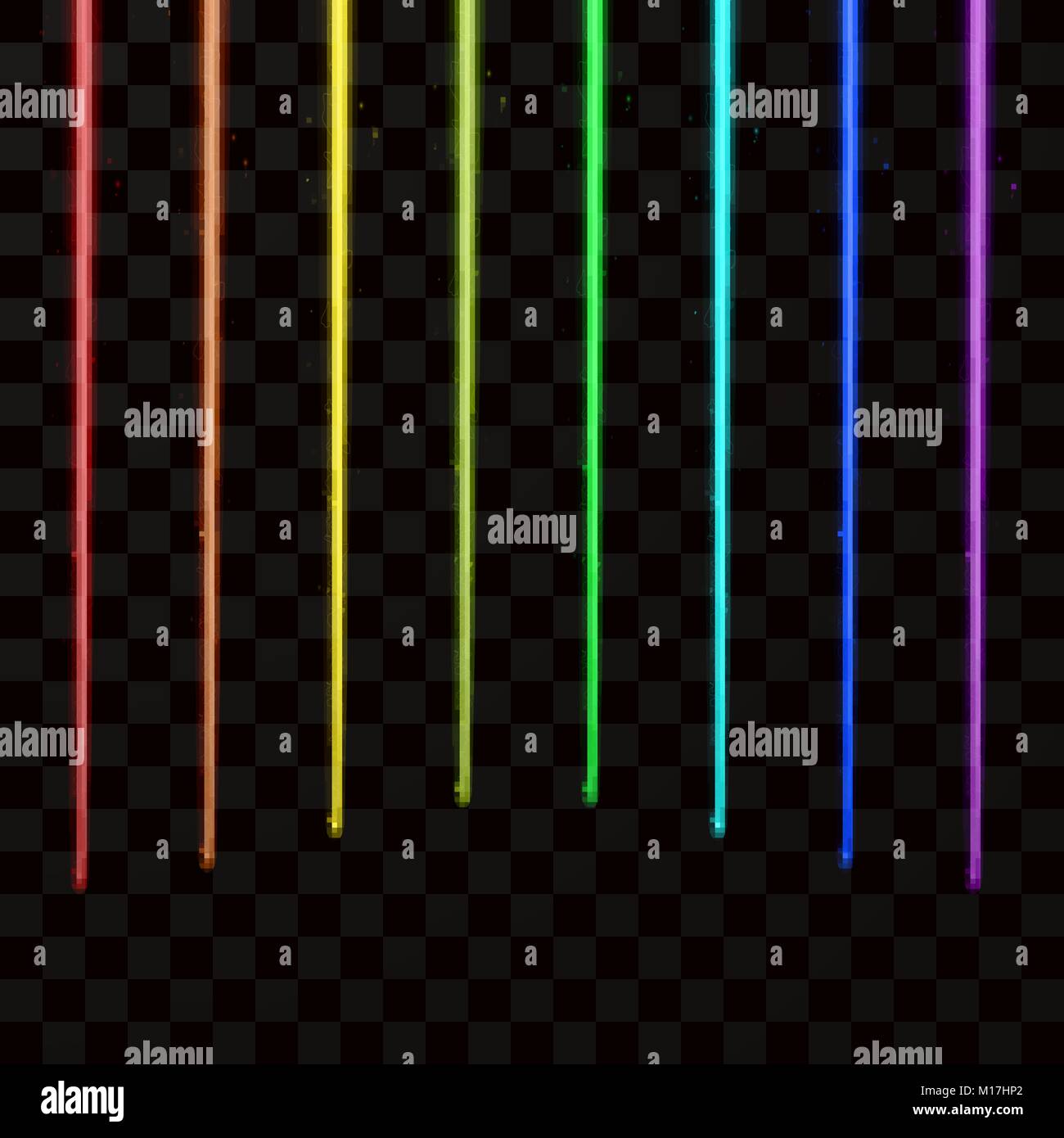 Colorati fasci laser. Abstract raggi laser tutti i colori dell'arcobaleno. Illustrazione Vettoriale Illustrazione Vettoriale