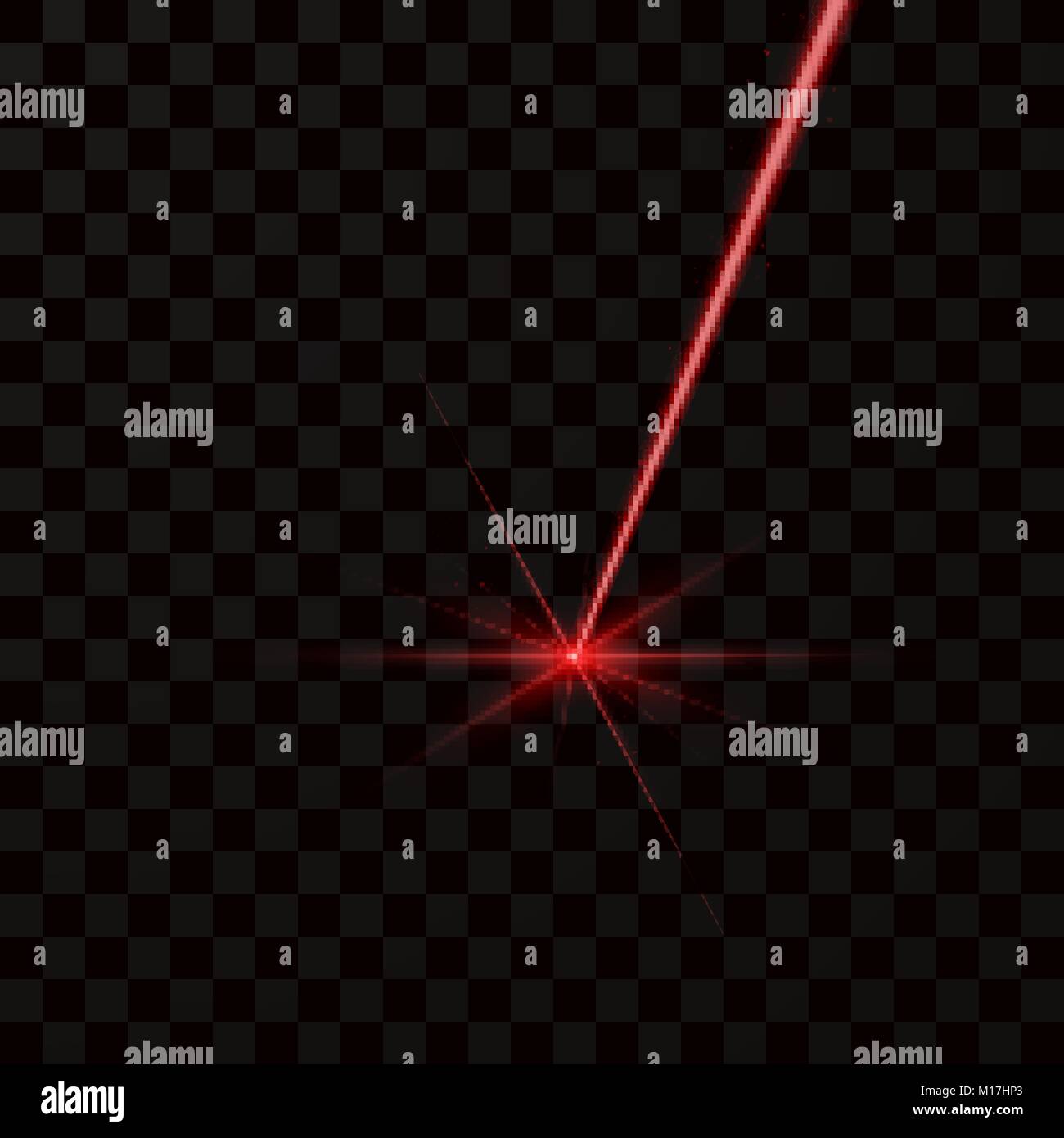 Realistico il raggio laser rosso. Luce rossa ray. Illustrazione di vettore isolato su sfondo scuro Illustrazione Vettoriale