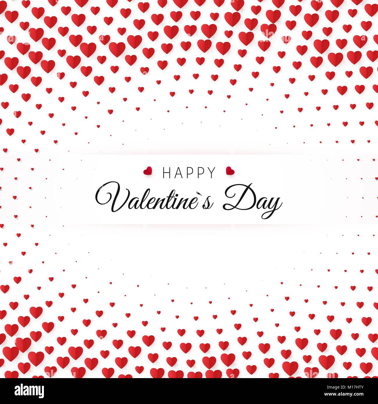 Il giorno di San Valentino biglietto di auguri. I mezzitoni coriandoli cuore rosso su sfondo bianco con testo felice il giorno di San Valentino. Per la progettazione di poster, invito a nozze, Illustrazione Vettoriale