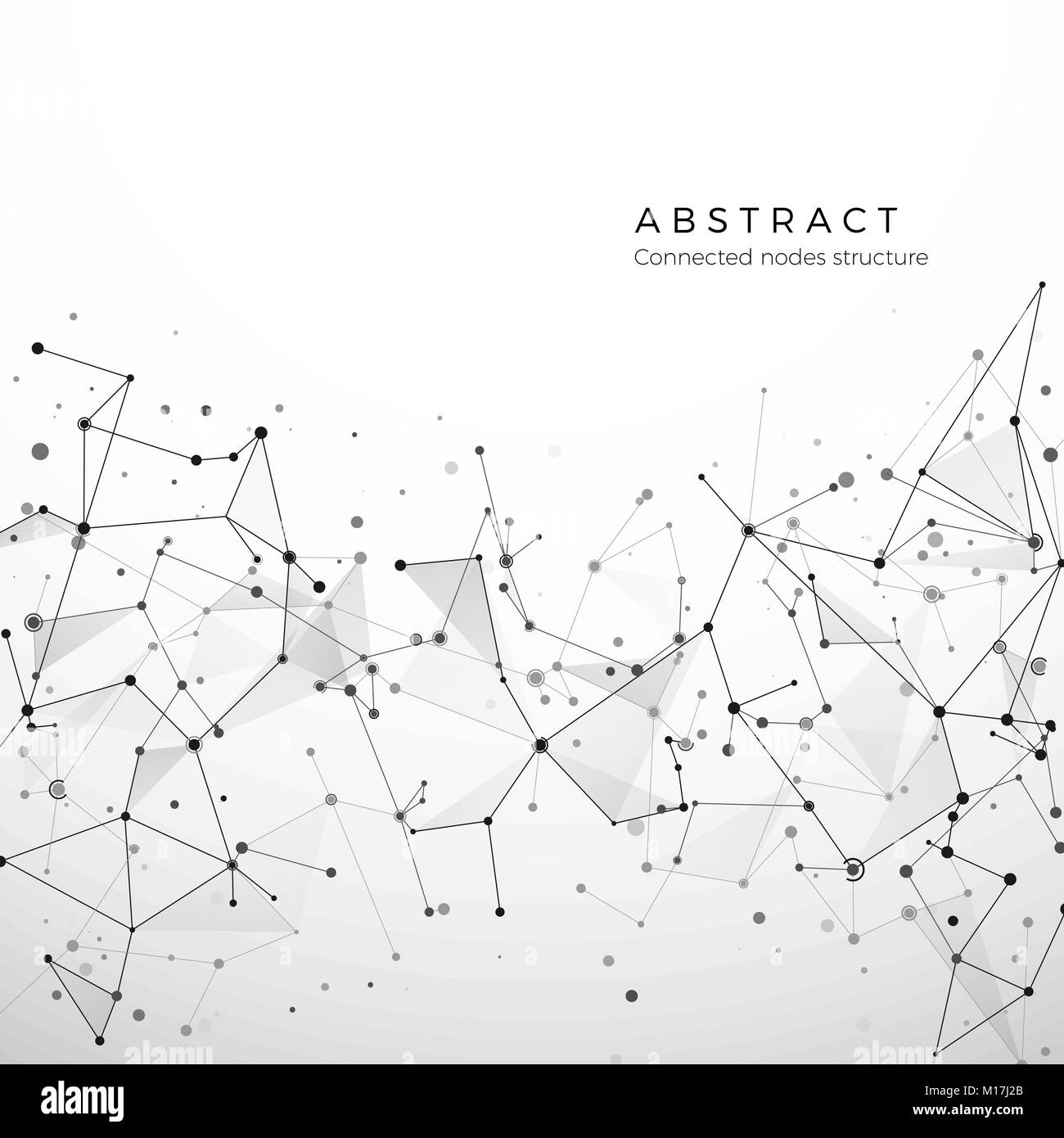 Plesso Astratto struttura di dati digitali, web e il nodo. Particelle e punti di connessione. Atomo e molecola concetto. Poligonale geometrica backgro medica Illustrazione Vettoriale