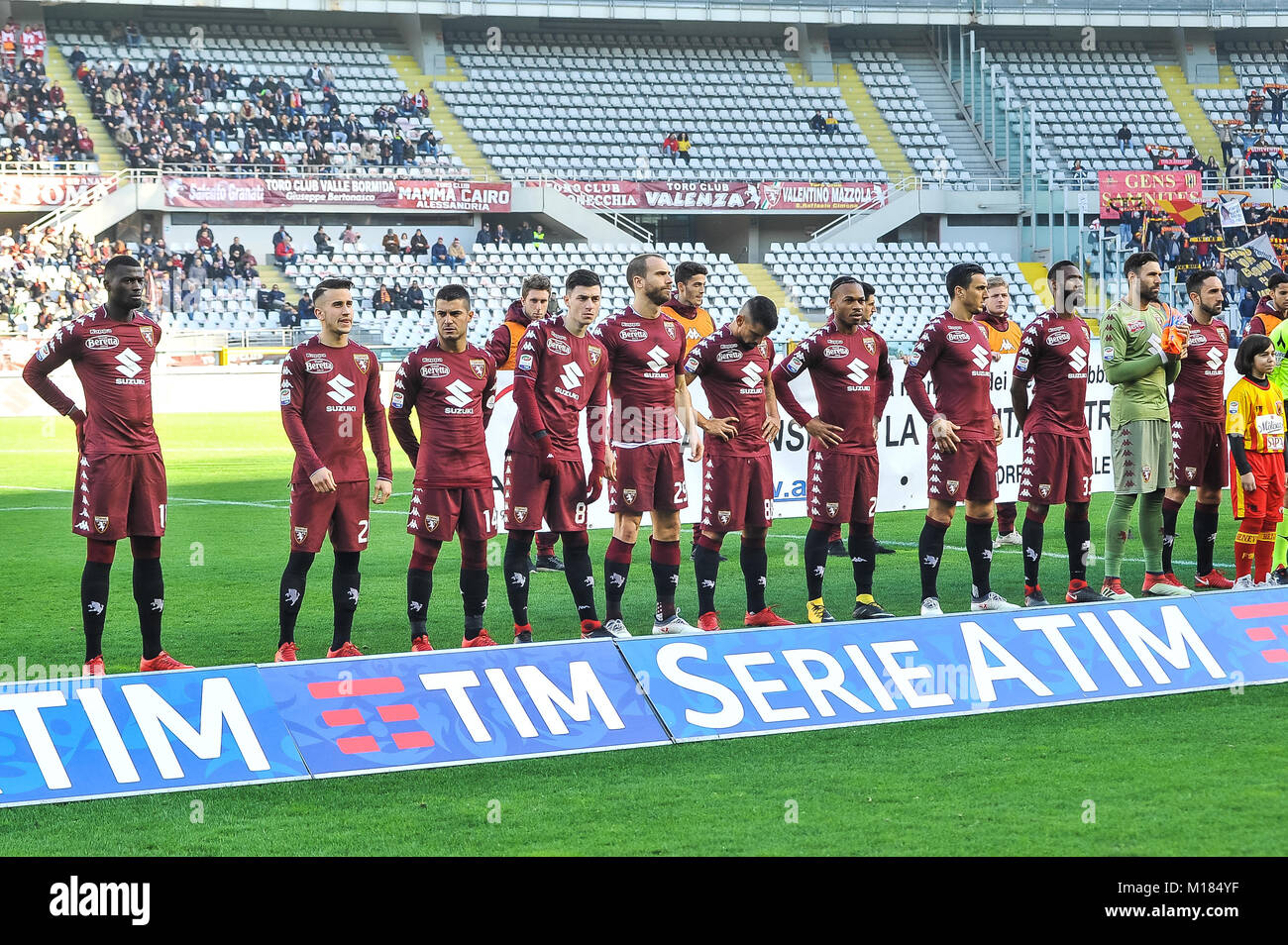 Durante la serie di una partita di calcio tra Torino FC e Benevento calcio allo Stadio Grande Torino il 28 gennaio, 2018 a Torino, Italia. Foto Stock