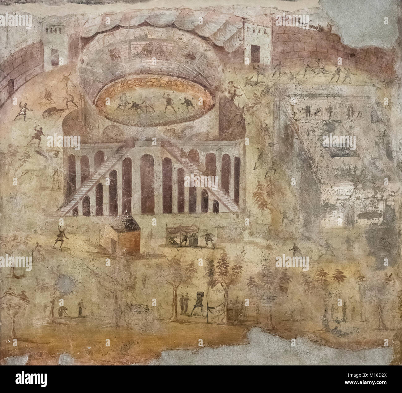 Napoli. L'Italia. Sommossa in anfiteatro, affresco raffigurante una lotta tra i Pompeiani Nucerian e gli spettatori presso l'Anfiteatro di Pompei nel 59 d.c. Mu Foto Stock