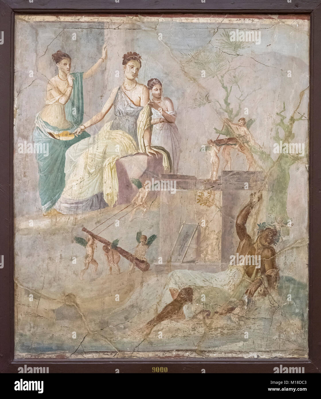 Napoli. L'Italia. Affresco romano raffigurante Ercole e Omphale. Museo Archeologico Nazionale di Napoli. Museo Archeologico Nazionale di Napoli. Roman fres Foto Stock