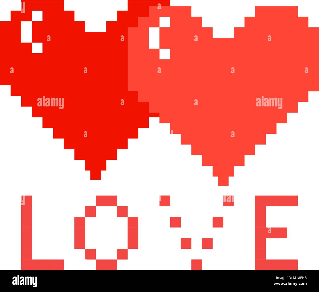 Due cuori di pixel con amore su uno sfondo bianco. Illustrazione Vettoriale . Illustrazione Vettoriale