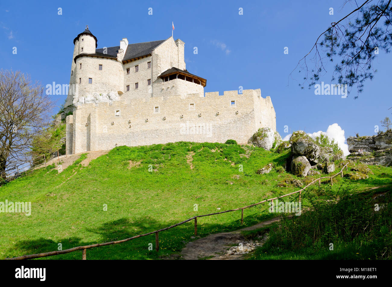 Nel XIV secolo il castello reale in Bobolice, ricostruita dalle rovine nel 1999, polacco Jurassic Highland, Slesia voivodato, Europa Foto Stock