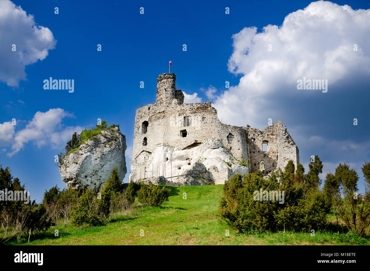 Rovine del Castello medievale in Mirow, parte del sentiero di l'Aquila nidi, polacco Jurassic Highland, Piccola Polonia voivodato, Europa Foto Stock