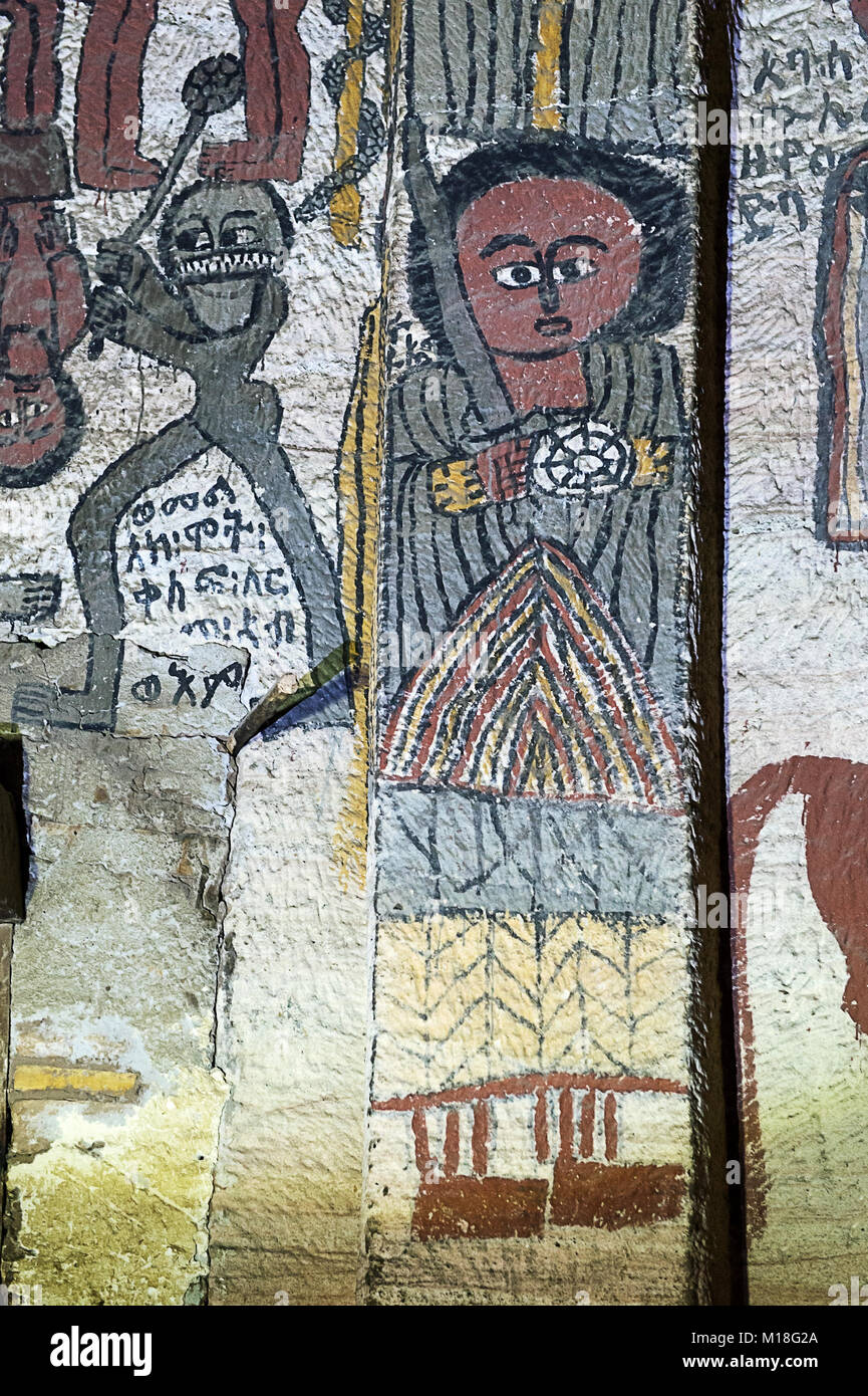 Raffaele Arcangelo,affresco nella chiesa ortodossa chiesa rupestre Johannes Meaquddi,Gheralta regione Tigray,l'Etiopia Foto Stock