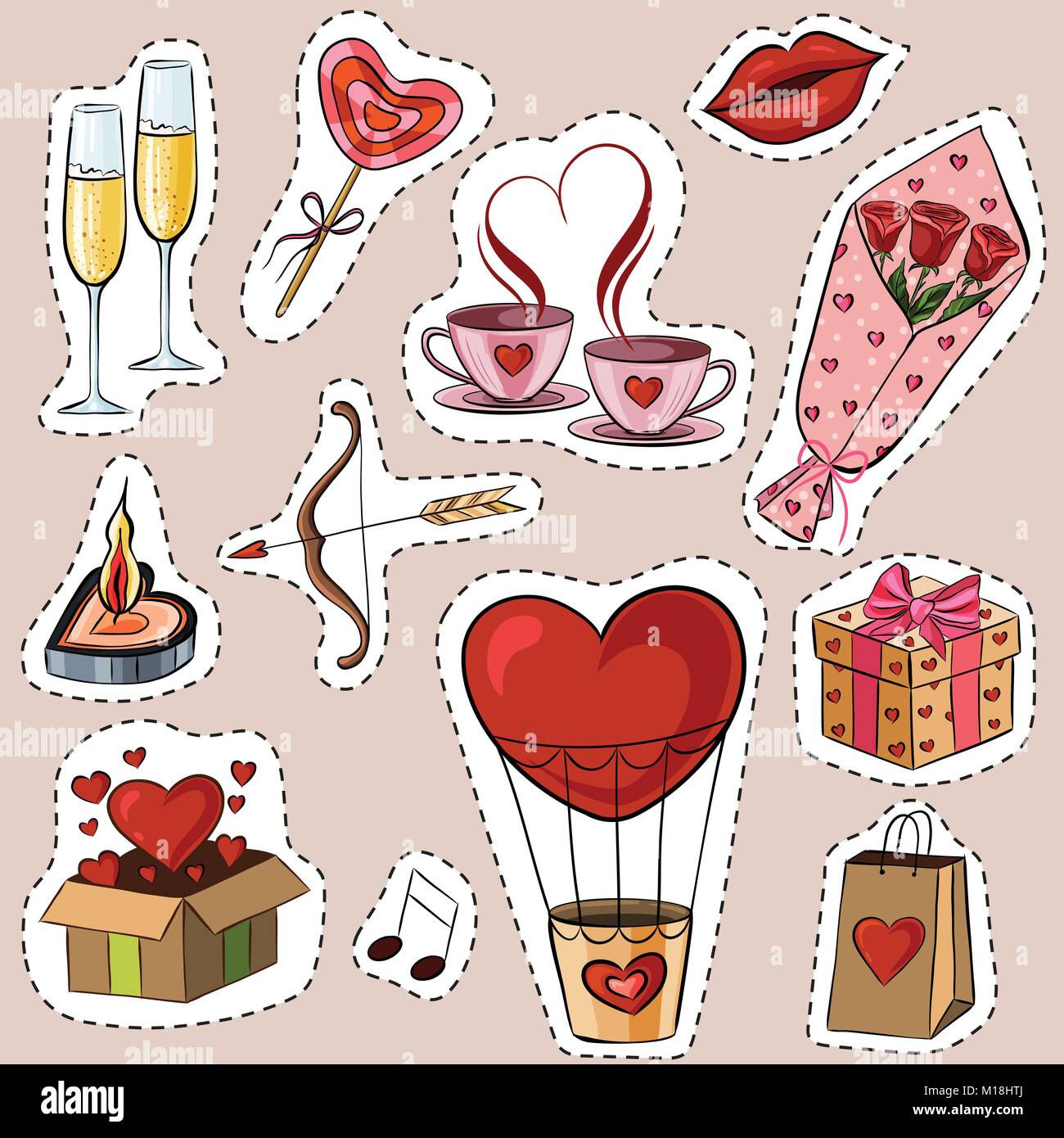 Illustrazione Vettoriale di cartoon adesivi per il giorno di San Valentino  Immagine e Vettoriale - Alamy
