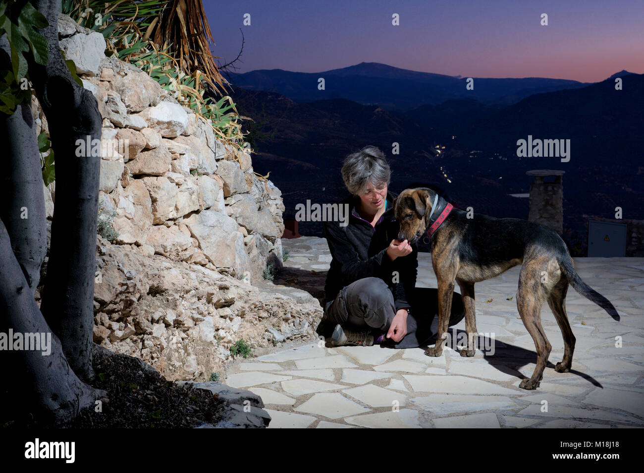 Donna con il suo cane Foto Stock