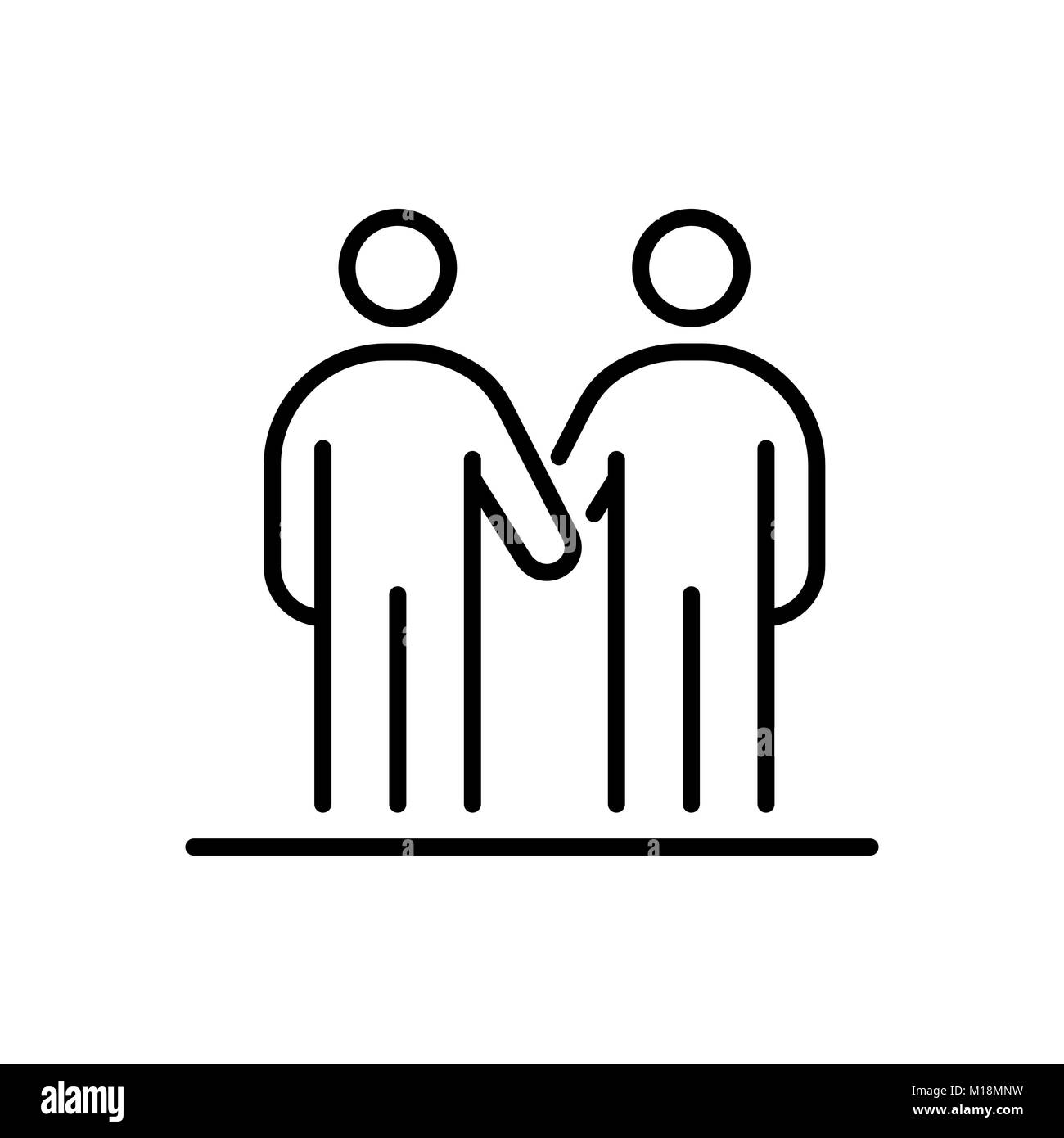 Gli amici di handshake persone business icona linea semplice illustrazione piana. Illustrazione Vettoriale