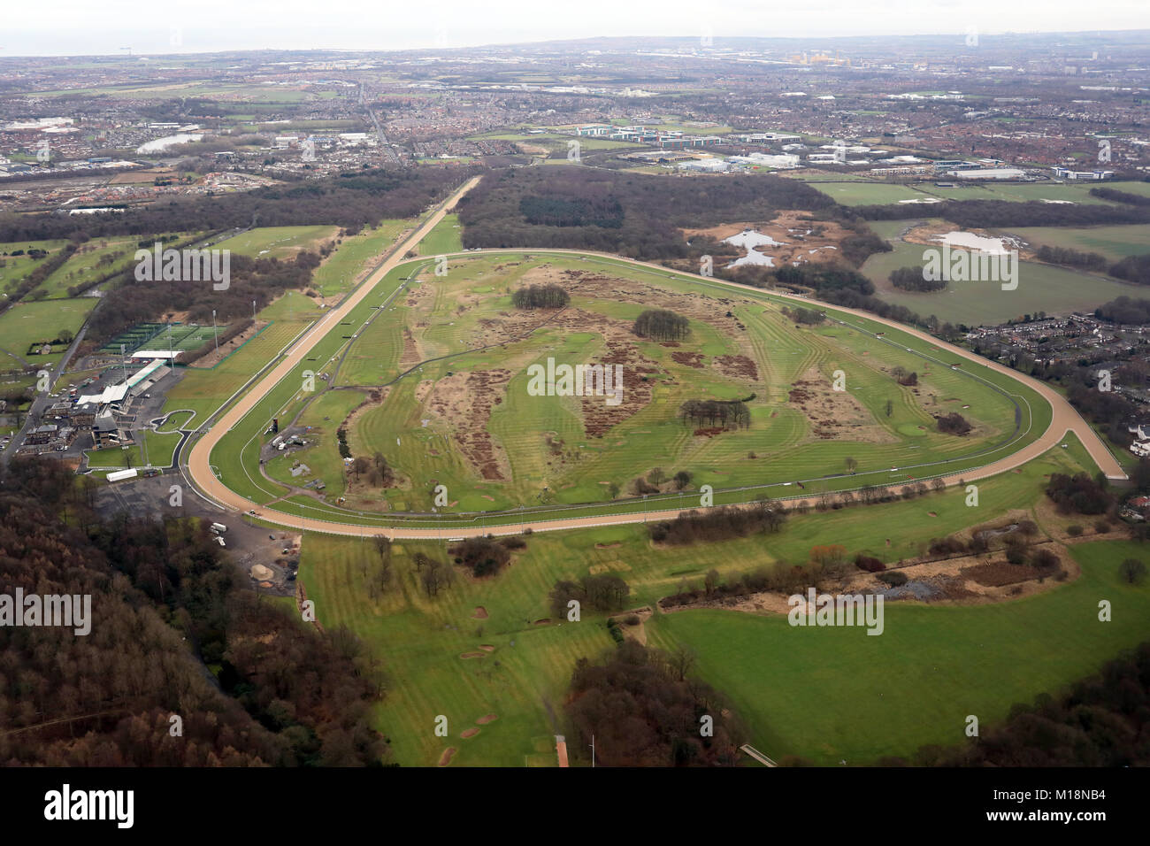 Vista aerea di Newcastle Racecourse, Tyne & Wear, Regno Unito Foto Stock