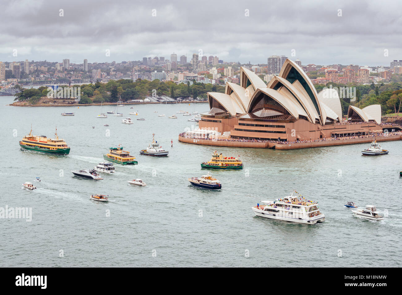 Australia annuale Giorno Ferry Boat Race - Ferrython, Porto di Sydney, Sydney, Nuovo Galles del Sud (NSW), Australia 2018 Foto Stock