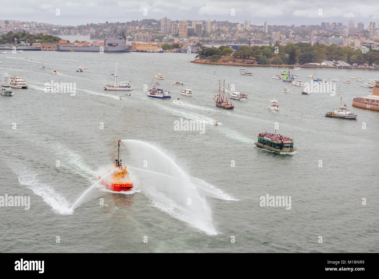 Australia annuale Giorno Ferry Boat Race - Ferrython, Porto di Sydney, Sydney, Nuovo Galles del Sud (NSW), Australia 2018 Foto Stock