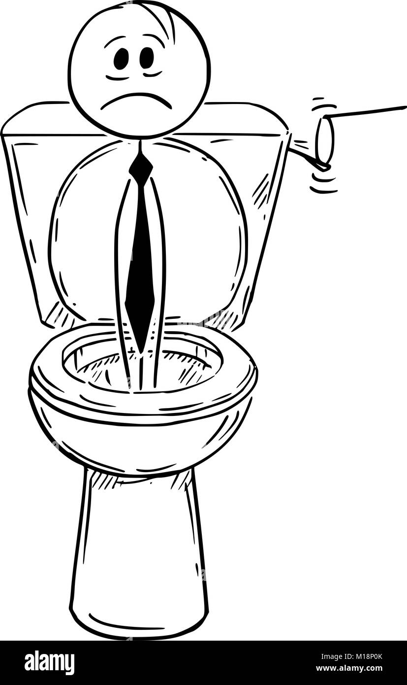 Cartoon di imprenditore che ha perso la sua carriera lavato in per wc Illustrazione Vettoriale