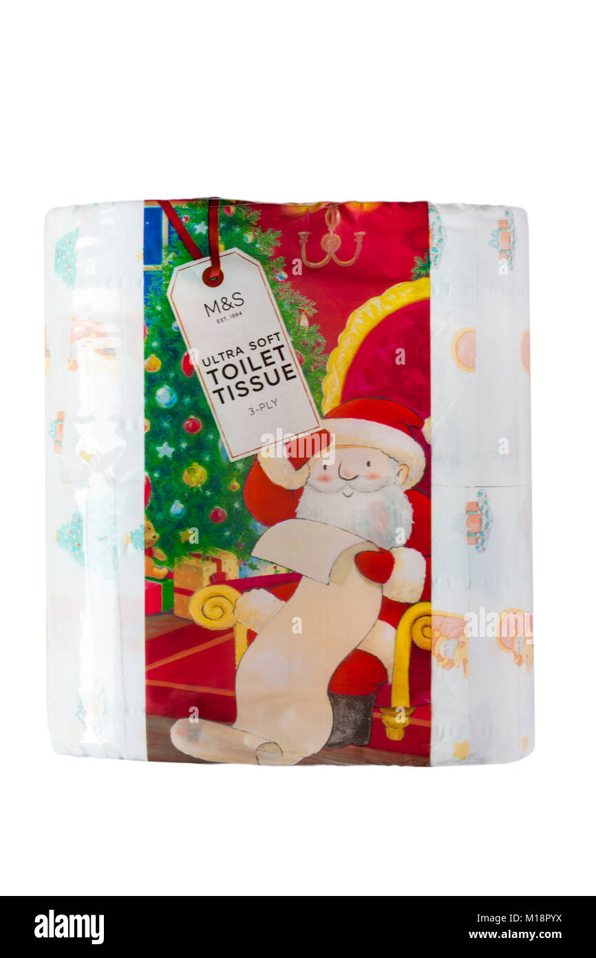 Pack di M&S ultra soft carta igienica design festosa isolati su sfondo bianco - ideale per Natale Foto Stock