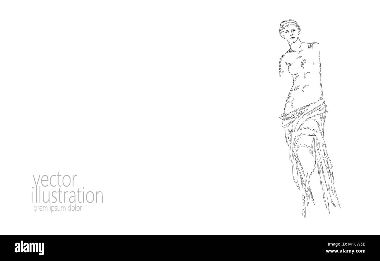 Aphrodite di Milos Venere di Milo antica statua greca bassa poli arte moderna. Triangolo poligonale punto linea astratta bianco monocromatico grigio sfondo neutro museo modello poster illustrazione vettoriale Illustrazione Vettoriale