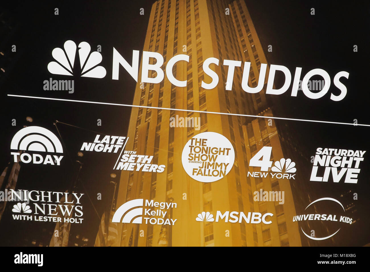 La NBC segnaletica interna 30 Rock, Rockefeller Center, New York, Stati Uniti d'America Foto Stock