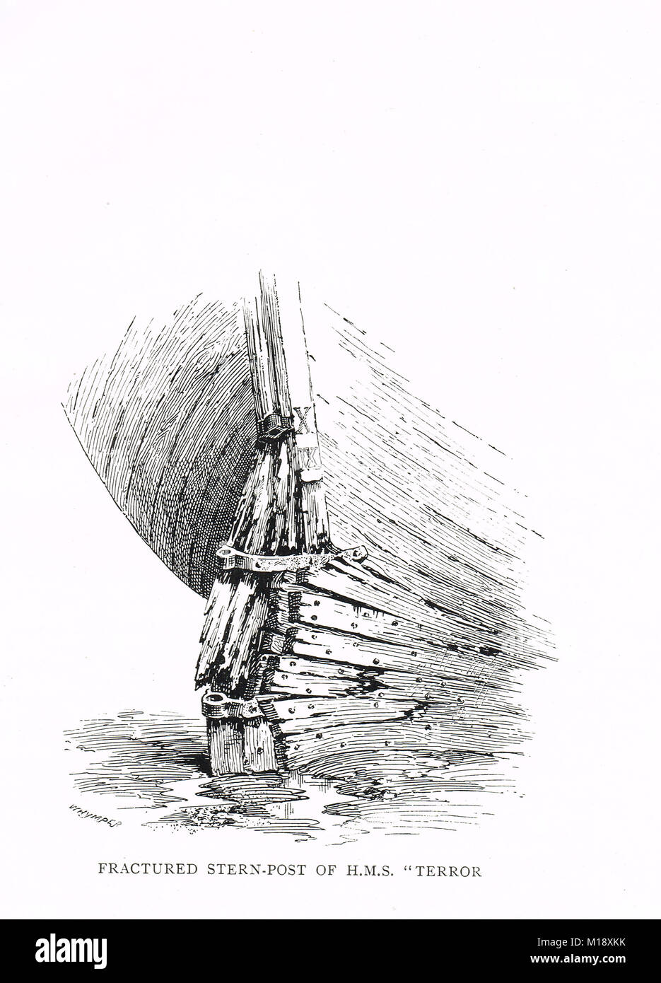 Si è fratturato stern post di HMS terrore, intrappolati dal ghiaccio. Il capitano George Torna La spedizione artica alla Baia di Hudson, 1836-1837 Foto Stock