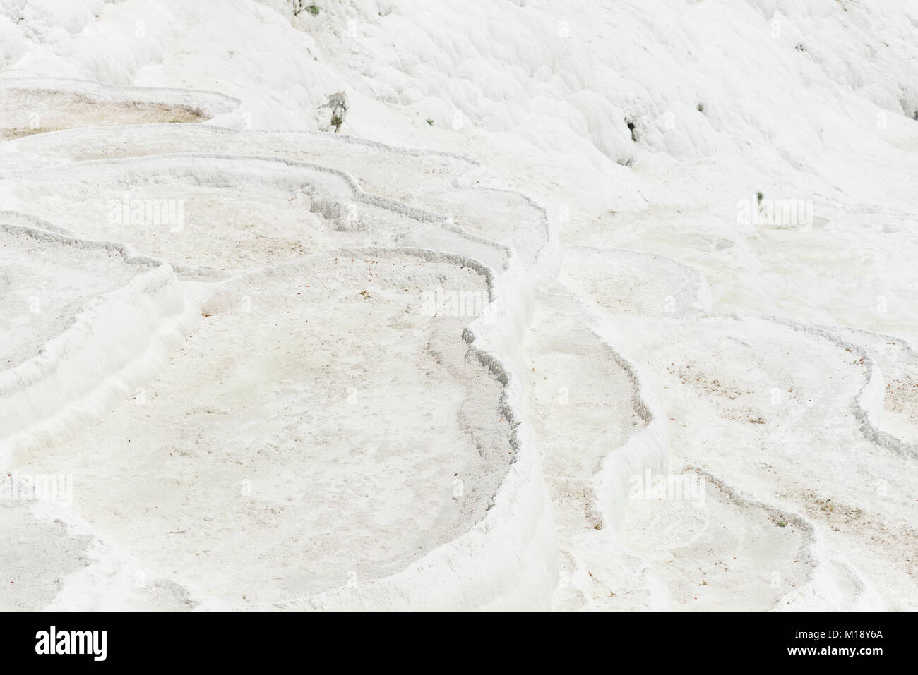Travertini bianco texture come il cotone a Pamukkale Denizli in Turchia. Foto Stock