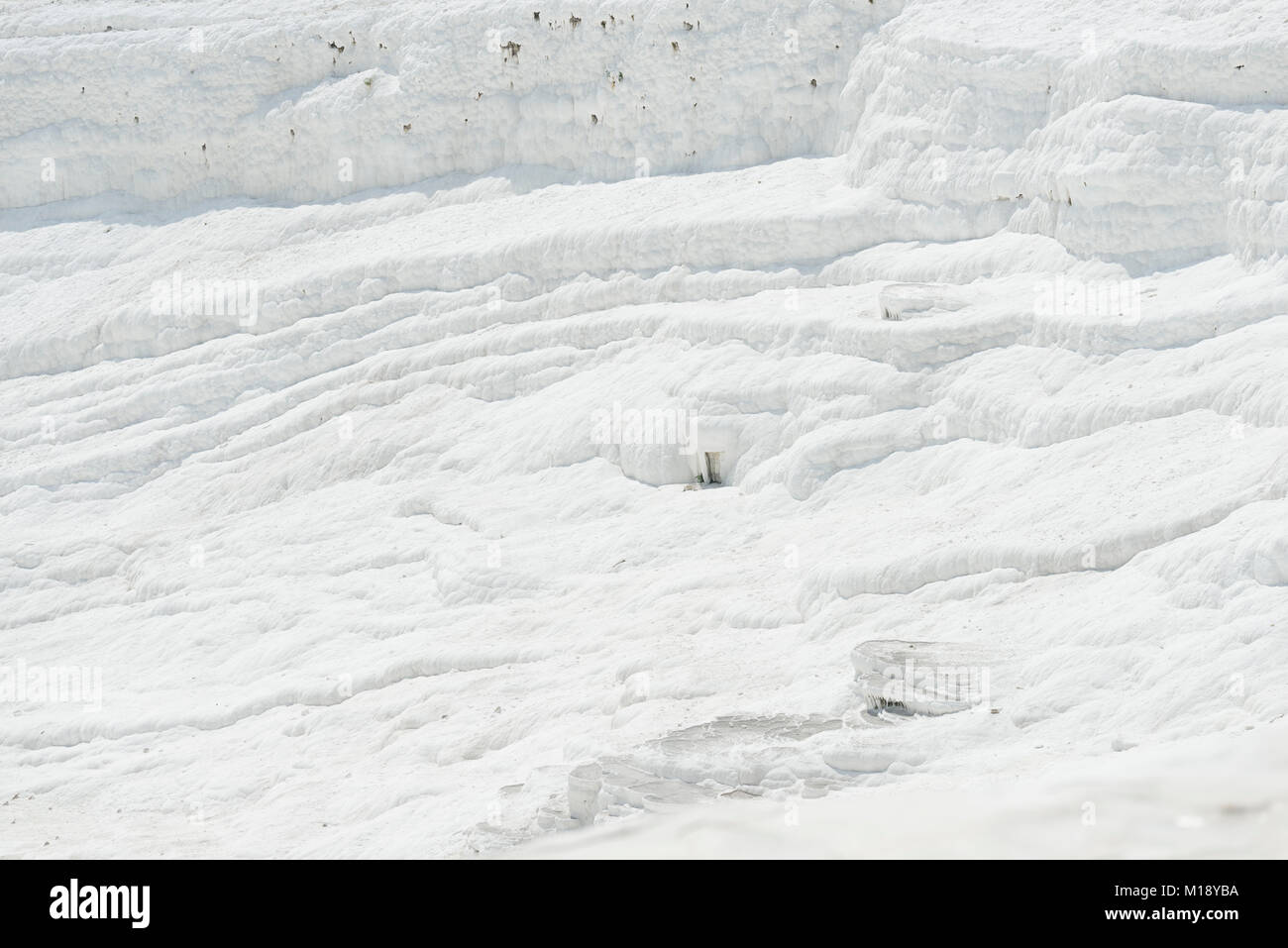 Travertini bianco texture come il cotone a Pamukkale Denizli in Turchia. Foto Stock