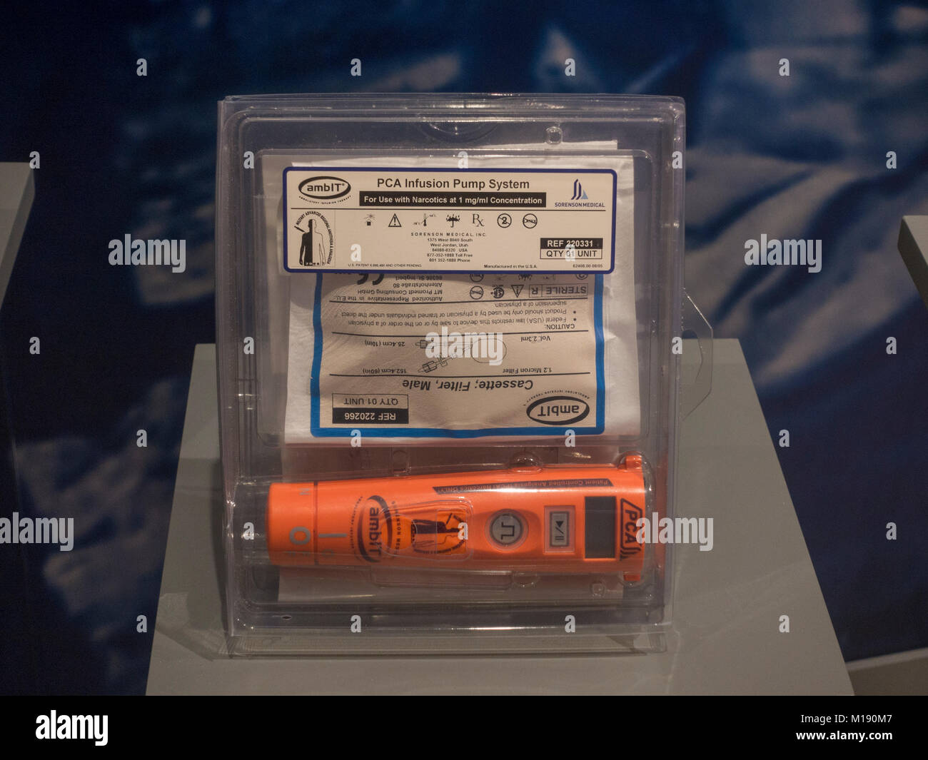 Un Sorenson Medical nel ambito del PCA pompa di infusione in mostra al Museo Nazionale della Salute e della medicina, Silver Spring, MD, Stati Uniti d'America. Foto Stock