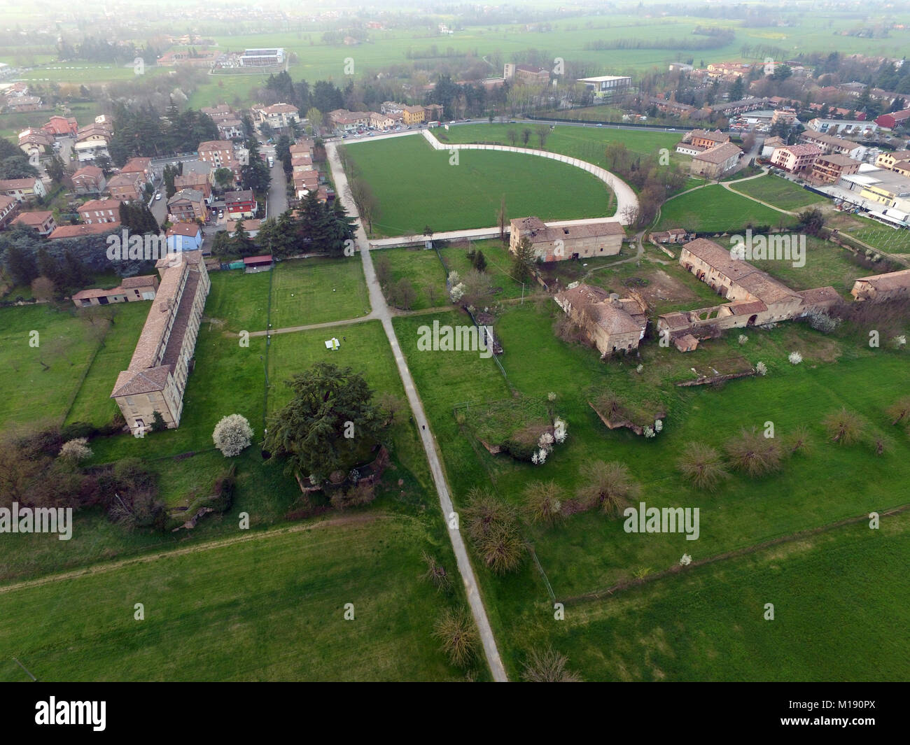Vista aerea del palazzo ducale di Rivalta, Reggio Emilia, Italia Foto Stock