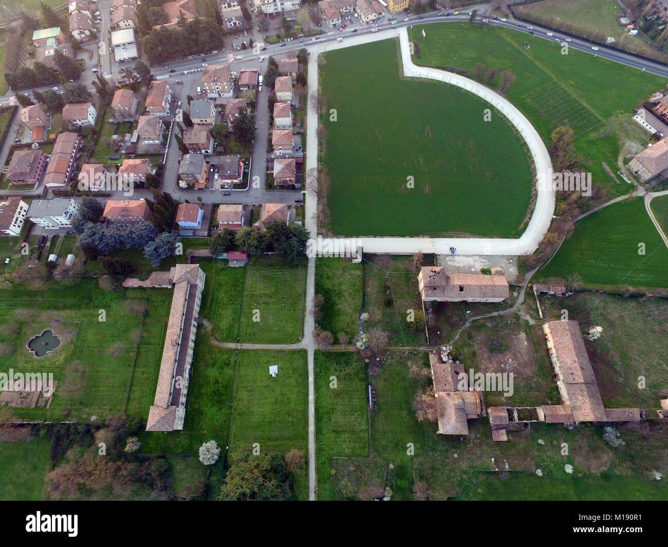 Vista aerea del palazzo ducale di Rivalta, Reggio Emilia, Italia Foto Stock