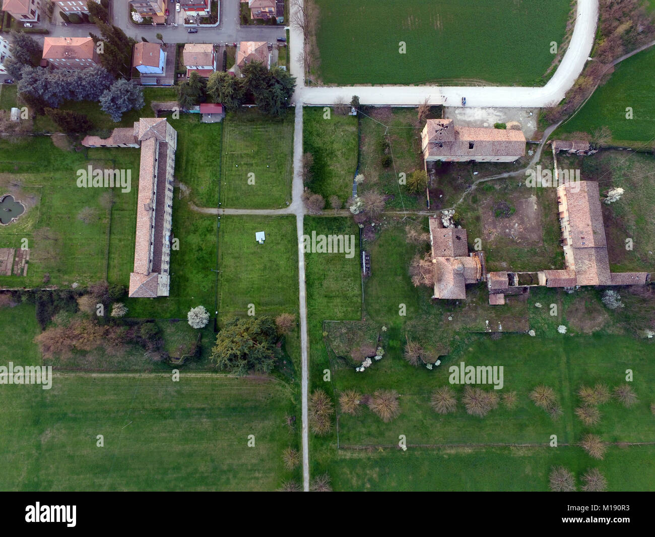 Vista aerea del palazzo ducale di Rivalta, Reggio Emilia, Italia Foto Stock
