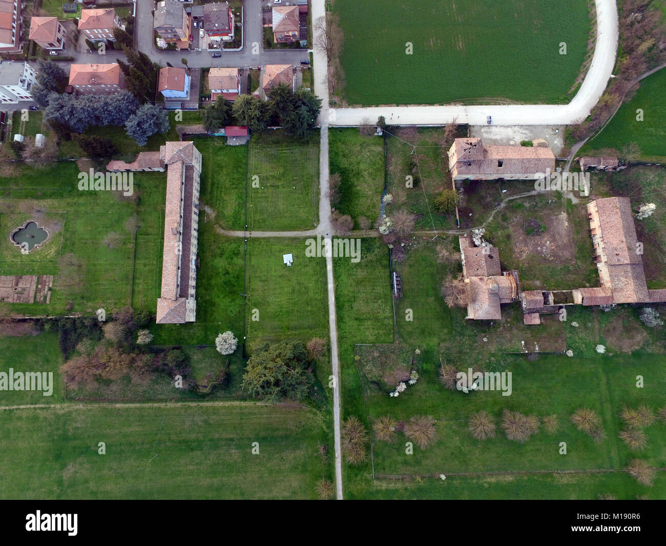 Vista aerea del palazzo ducale di Rivalta, Reggio Emilia, Italia Foto Stock